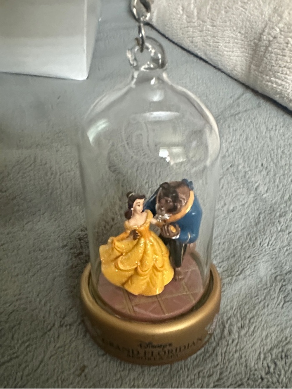 Disney Yellow Belle and Beast Dome Ornament with Gold Base